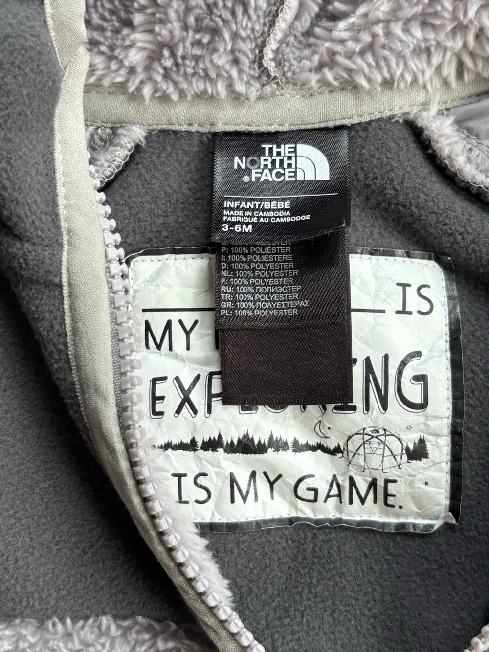 North Face Baby Gray Fleece Hooded One-Piece Coat